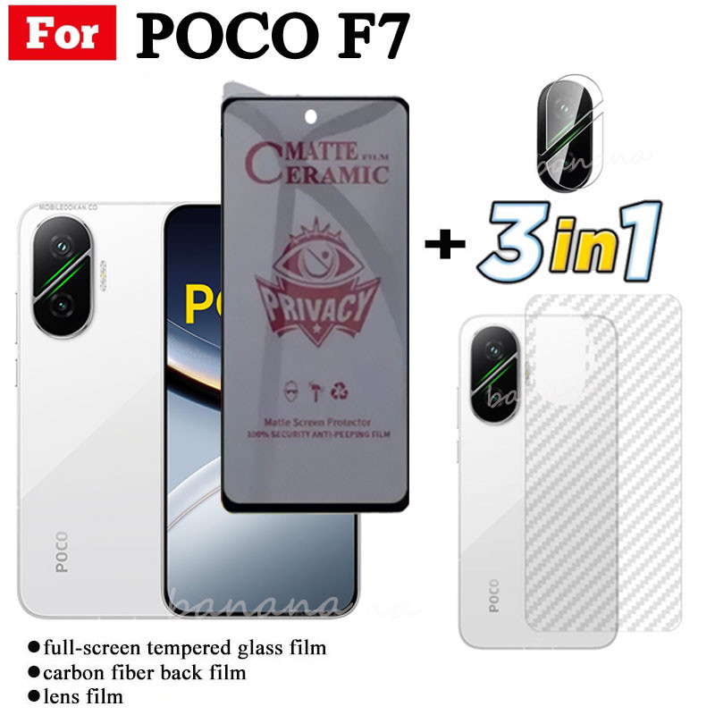 Phim gốm chống gián điệp bảo mật 3 TRONG 1 Poco F7 cho Poco F7 Pro F7 Ultra Poco C71 C75 Ống kính máy ảnh Kính bảo vệ màn hình và phim mặt sau