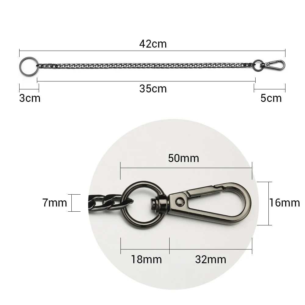 TRACEILLOIAN Quần Dây Thắt Lưng, Dây Xích Hip-hop Hợp Kim Kim Loại Y2K Punk, Thời Trang 42CM Bông Tai Kẹp Quần Jean Tiện Ích Dành Cho Nữ Nam