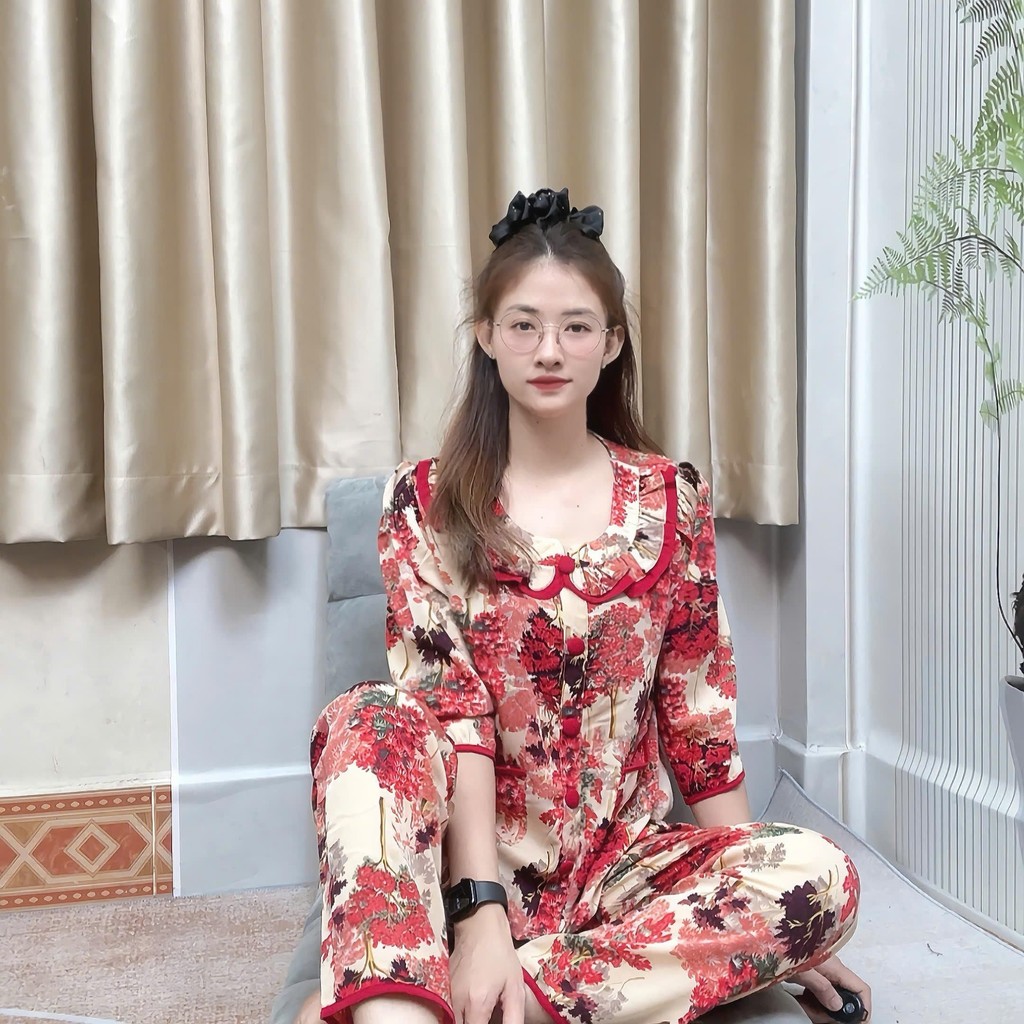 [ Xã Kho ] Đồ bộ lụa mango tay lỡ quần dài áo chích ly từ 40 đén 67kg