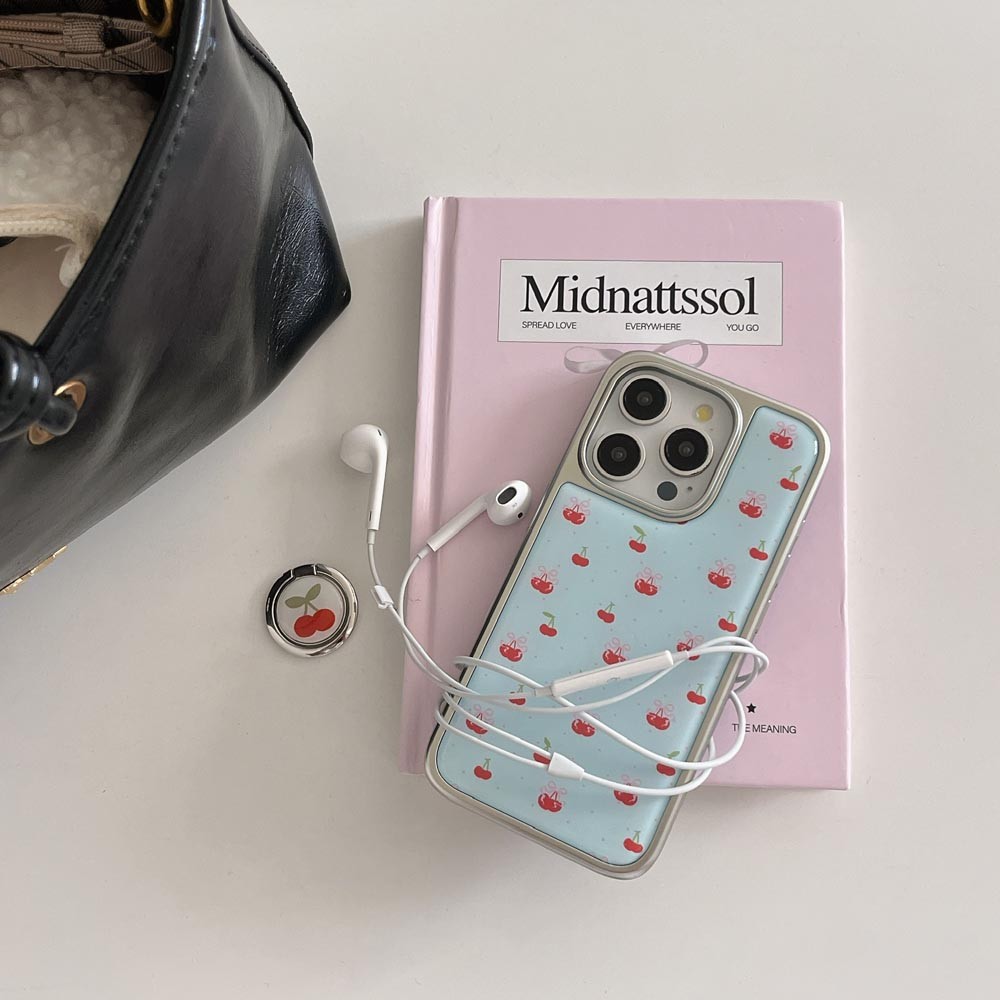 Ốp Lưng Cứng Tương Thích Với iPhone 13 13Pro 13ProMax 14 14Pro 14ProMax 15 15Pro 15ProMax 16 16Pro 16ProMax Ốp Họa Tiết Anh Đào Xanh