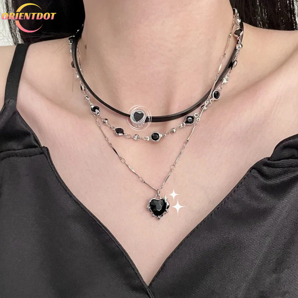 Mặt Dây Chuyền Choker Y2K Mát Đen Trái Tim, Phù Hợp Cho Nữ Thích Style Rock và Trang Điểm