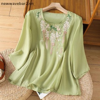 Áo sơ mi cotton dáng rộng, thêu cổ tròn - phong cách cổ điển thoáng mát cho mùa hè