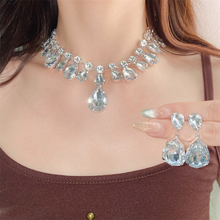 Bộ vòng cổ bông tai giọt nước đính kim cương