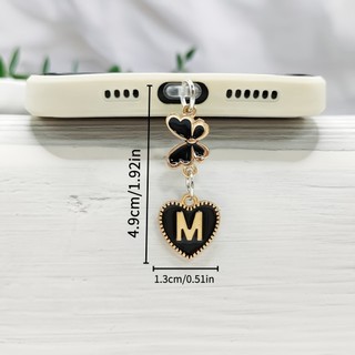 Cắm bụi di động Hợp kim Phong cách Châu Âu Chữ trái tim lớn Plus Mặt dây chuyền bướm đen Điện thoại di động Lỗ bụi