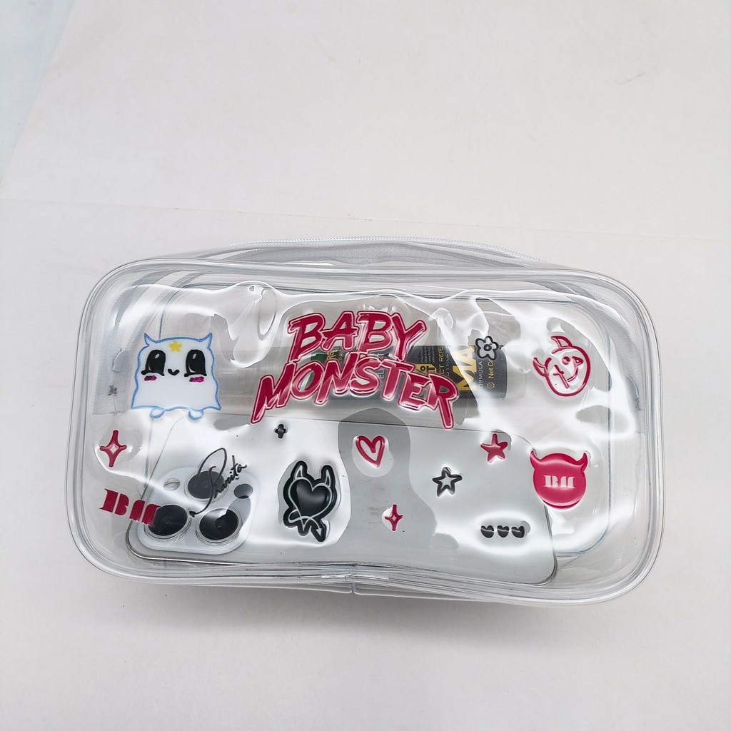 HT3 BABYMONSTER Hộp Đựng Bút Chì XEM BẠN CÓ Túi Văn Phòng Phẩm PVC Dung Tích Lớn Du Lịch Túi Trang Điểm Di Động TH3