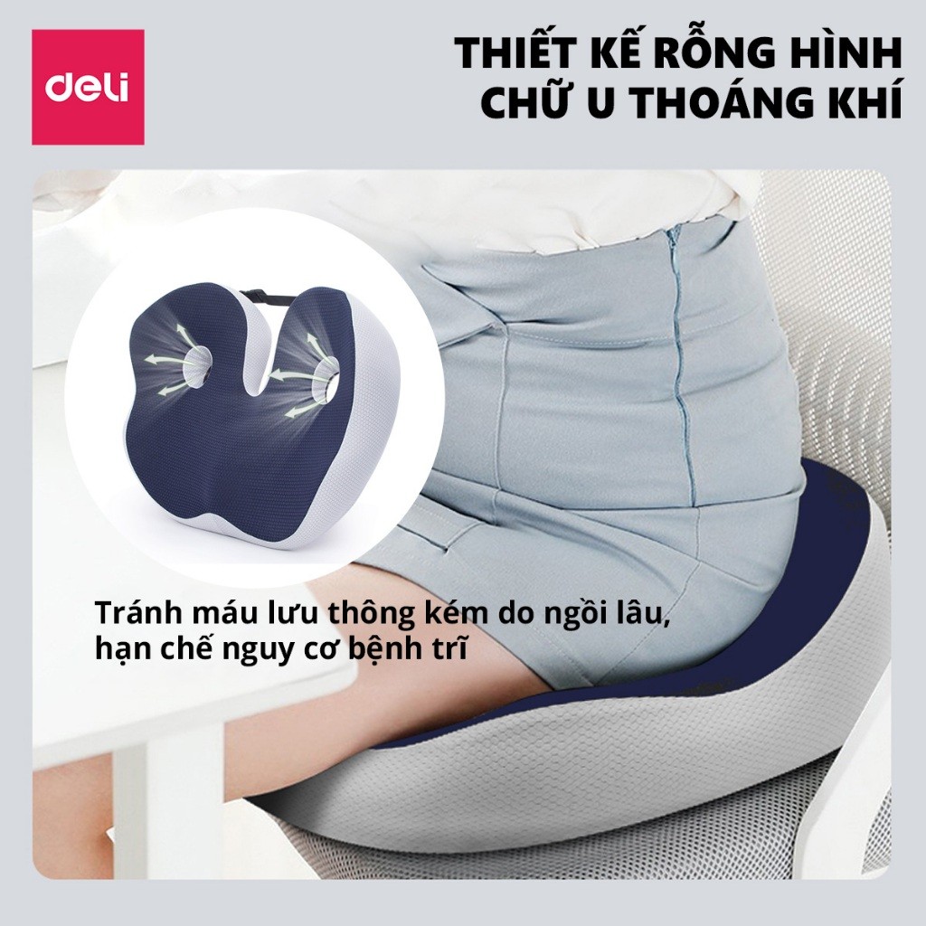 [Outlet S1] Đệm ghế ngồi văn phòng Deli thiết kế Thoáng Khí Chống Trĩ Chất Liệu Cao Su Non Giảm Ê Mỏi Điều Chỉnh Tư Thế