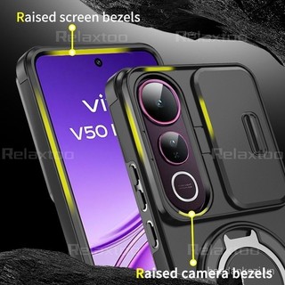 Vỏ Cho VIVO V50 VIVOV50 Lite V50Lite V50E VIVOV50Lite Vỏ Điện Thoại Cứng Chống Sốc Kim Loại Giáp Vòng Giá Đỡ Stent Back Đẩy Ống Kính Máy Ảnh Bảo Vệ Quyền Riêng Tư Giá Đỡ Vỏ Sau Q