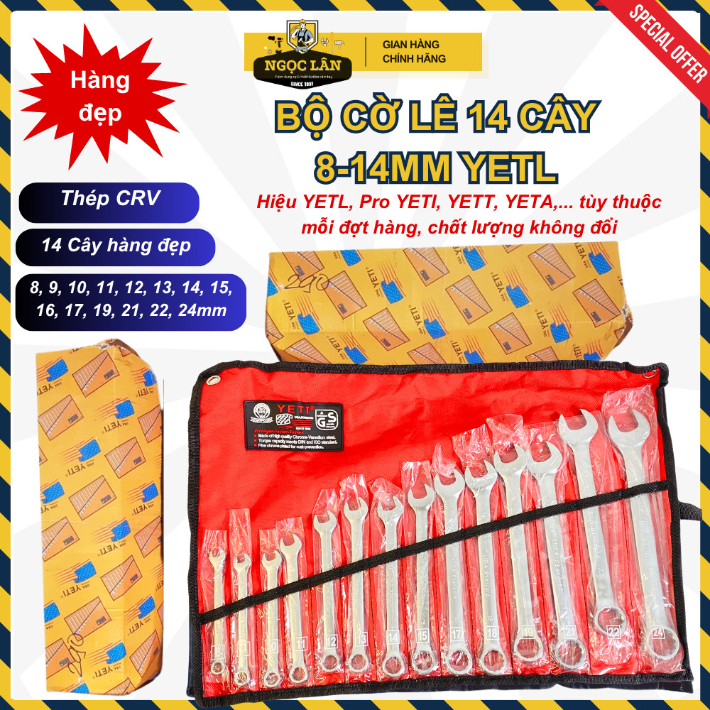 [Hàng đẹp] Bộ cờ lê vòng miệng YETL 8-24mm vặn ốc, bulong thép dày dặn CRV chất lượng