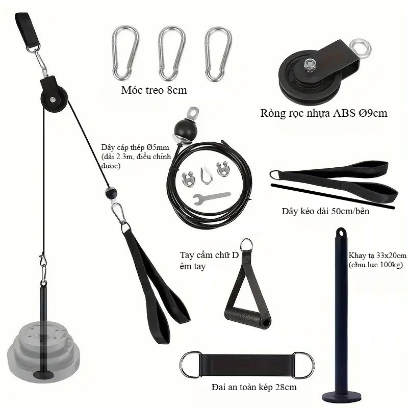 Full Set Bộ Dây Cáp Ròng Rọc Tập Gym Tại Nhà Tiện Lợi Tập Luyện Cho Toàn Cơ Thể