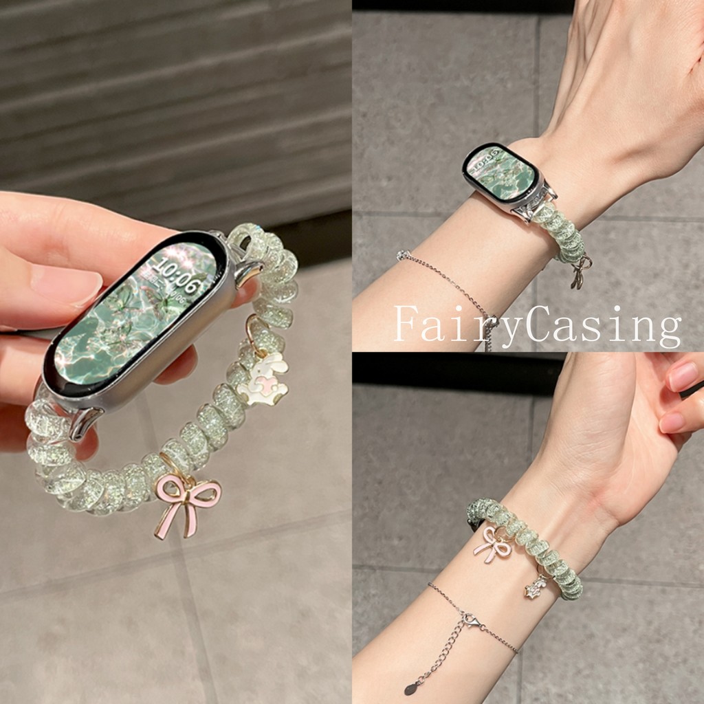 Dây đeo cuộn dây điện thoại lấp lánh cho Xiaomi Band 10 9 8 Pro 7 6 5 4 3 Co giãn co giãn cho Mi Band 8 9 Active Band