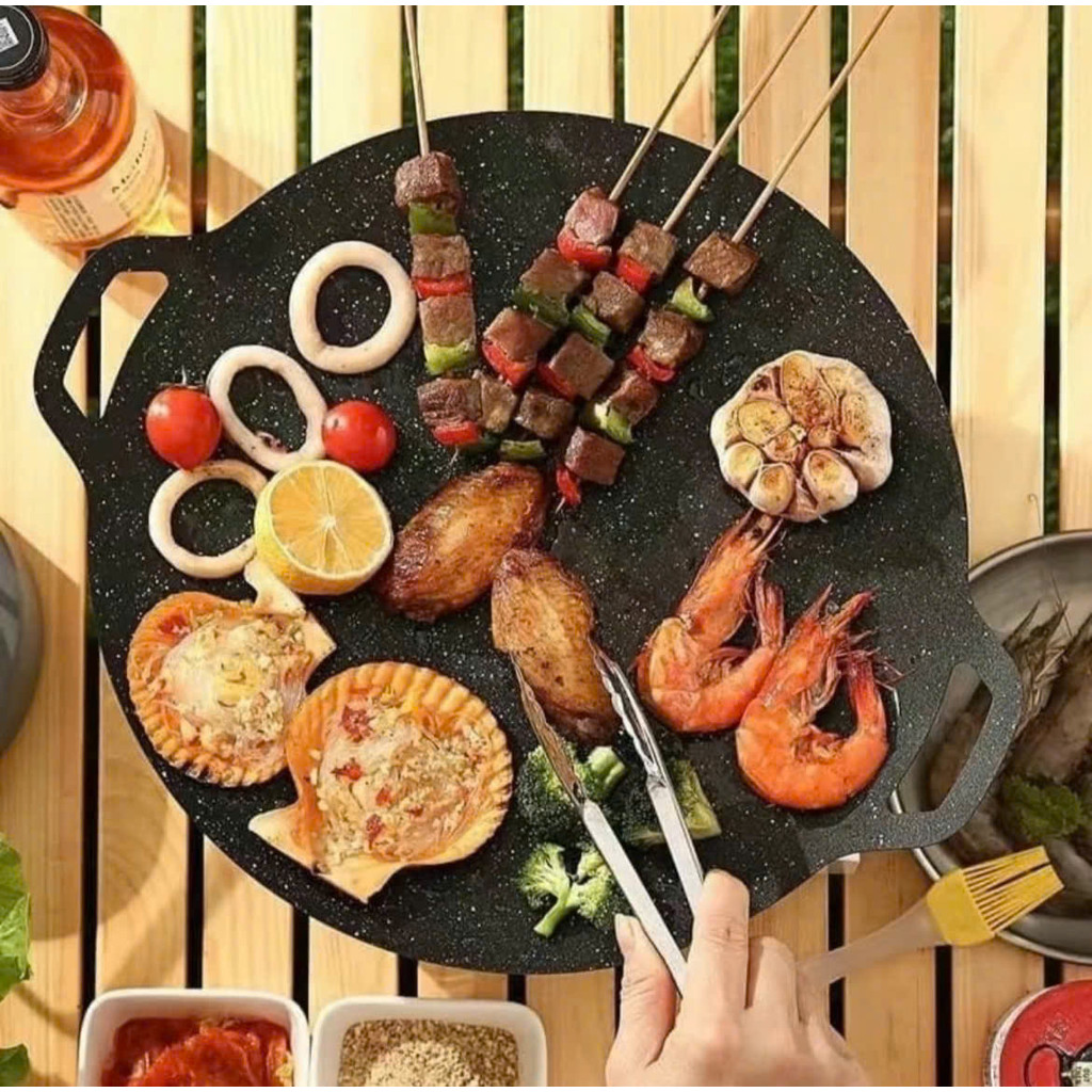 Chảo Đá Nướng Thịt Kiểu Hàn Quốc,  Chảo Nướng BBQ Chống Dính Không Cần Dầu Size 34cm Hàng Chính Hãng