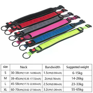 Vòng cổ chó phản quang thoáng khí bằng lưới tổ ong, Vòng cổ thú cưng có đệm mềm bằng Nylon có thể điều chỉnh an toàn ban đêm cho chó nhỏ vừa lớn