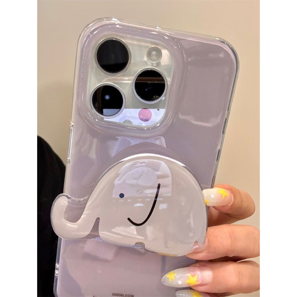 【✨Spot】[Ốp điện thoại màu tím + Chân đế hình voi]ốp lưng iphone 16promax /15pro/14plus/13, chống sốc