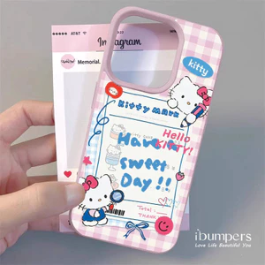ibumpers Ốp Điện Thoại iPhone Hello Kitty Họa Tiết Kẻ Sọc Hồng Cho IPhone 16 15 14 12 13 11 Pro Max IP 7 8 Plus X XS XR Ốp Lưng Mỏng Silicon Mềm Da Họa Tiết