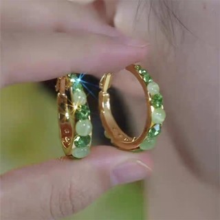 Bông Tai Vòng Tròn Kim Cương Giả Xanh Cao Cấp Với Ánh Sáng Sang Trọng Retro - Phụ Kiện Trang Sức Dành Cho Nữ Mùa Xuân Và Hè