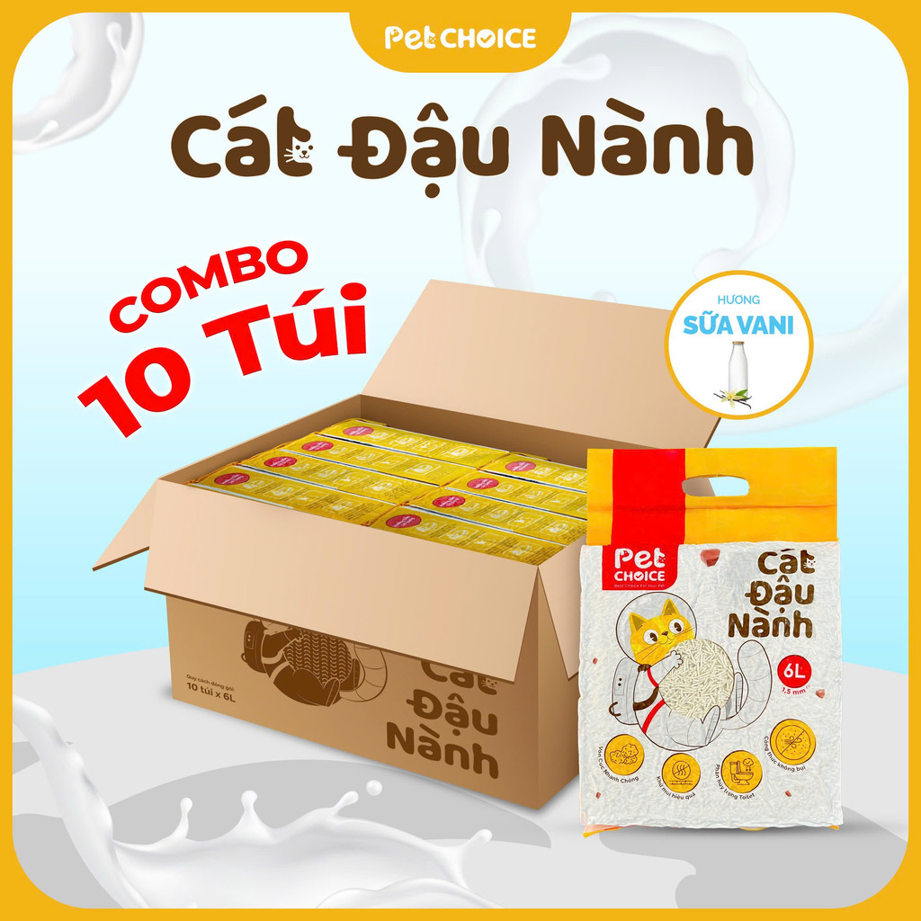Combo 10 Túi Cát Đậu Nành PetChoice tổng 20KG – Cát Vệ Sinh Cho Mèo Khử Mùi, Vón Cục, An Toàn Lành Tính
