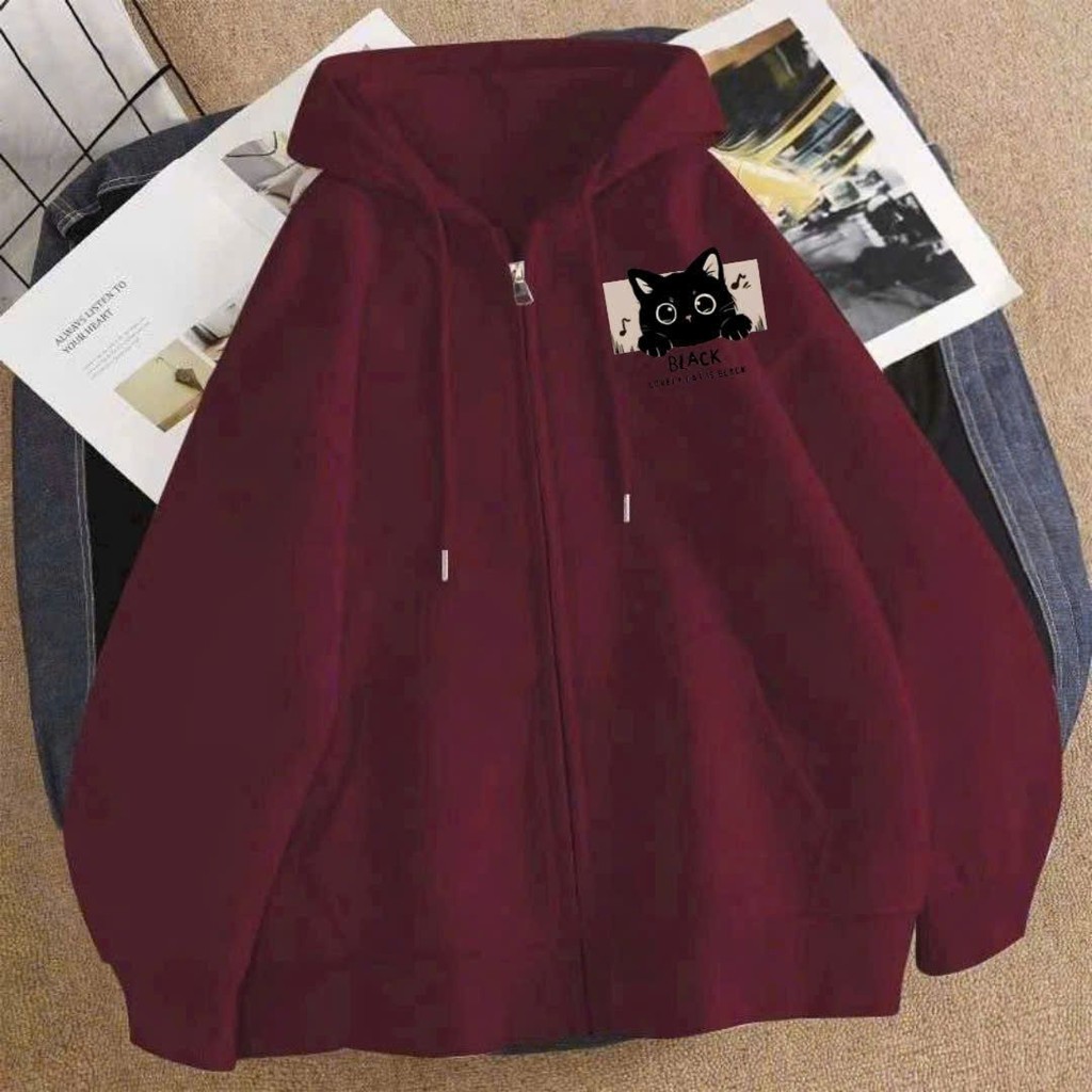 Áo Khoác Nỉ Mũ 2 Lớp Form Rộng Unisex Đẹp - mùa đông mèo ngực bờ lách