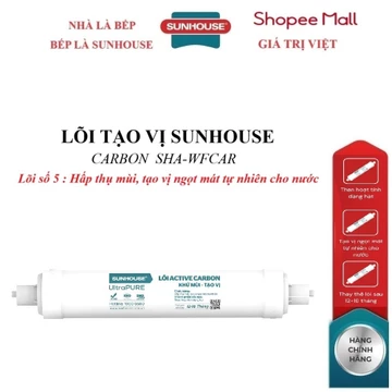 Lõi tạo vị SUNHOUSE Carbon SHA-WFCAR_lõi số 5, Cấu tạo: Than hoạt tính dạng hạt, Hấp thụ mùi, tạo vị ngọt mát cho nước