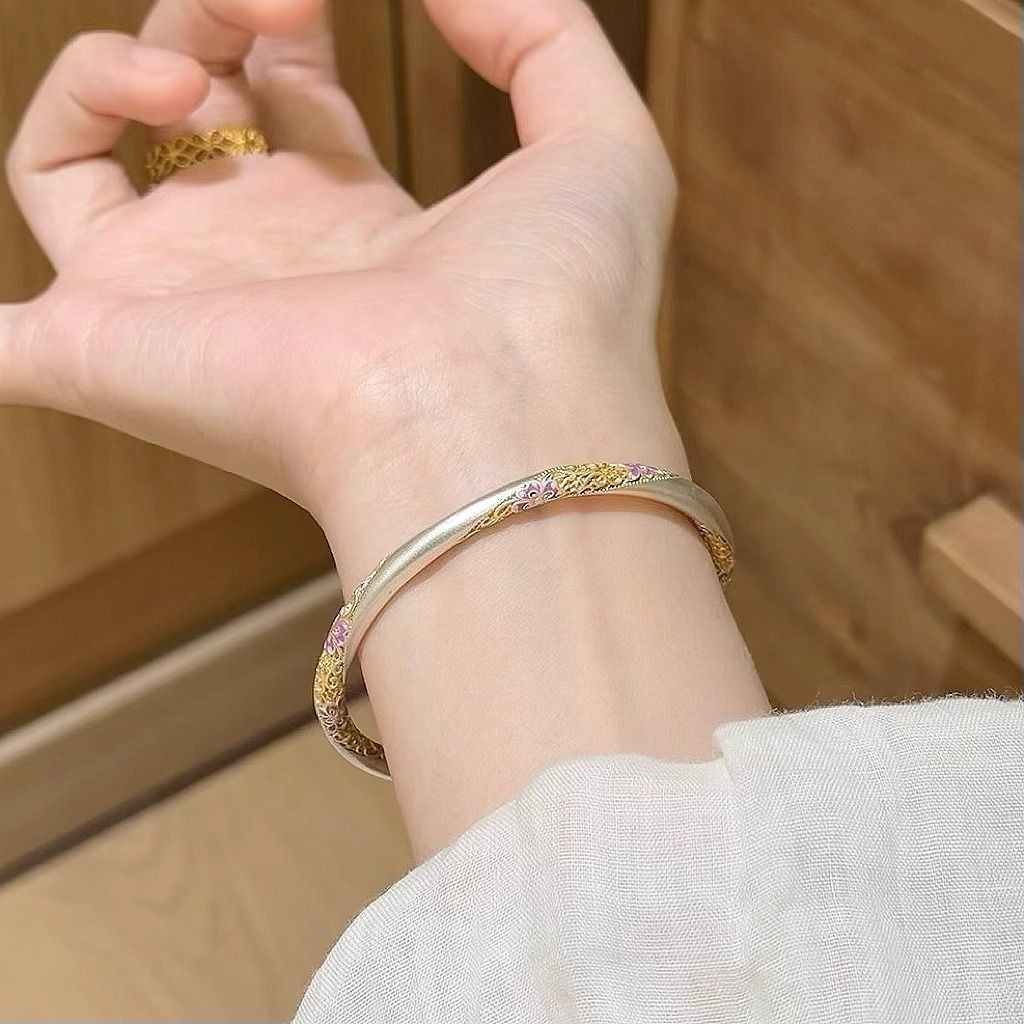 Vòng tay bạc 925 màu men bầu thủ công, phù hợp làm quà tặng