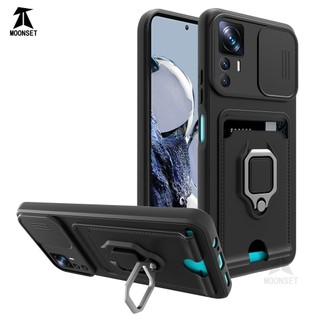 Dành Cho Xiaomi 12T / 12T Pro Ốp Lưng 4 Trong 1 Trượt Camera Bao Đựng Thẻ Đứng Vuông Freebie Dây Chống Sốc Chống Rơi Mỏng Mềm TPU Cover