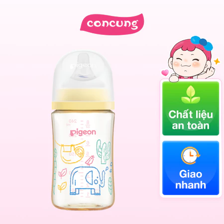 Bình sữa Pigeon PPSU chống đầy hơi cổ rộng 240ml, núm ti siêu mềm chống sặc cho bé từ 3-6 tháng