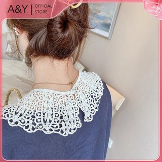 A & Y Áo sơ mi nữ phong cách ngọt ngào, có thể tháo rời ren hoa xù viền cổ
