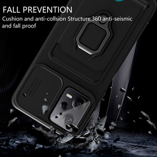 Dành Cho Redmi Note 12 Pro 5G Ốp Lưng 4 Trong 1 Trượt Camera Bao Đựng Thẻ Đứng Vuông Freebie Dây Chống Sốc Chống Rơi Mỏng Mềm TPU Cover