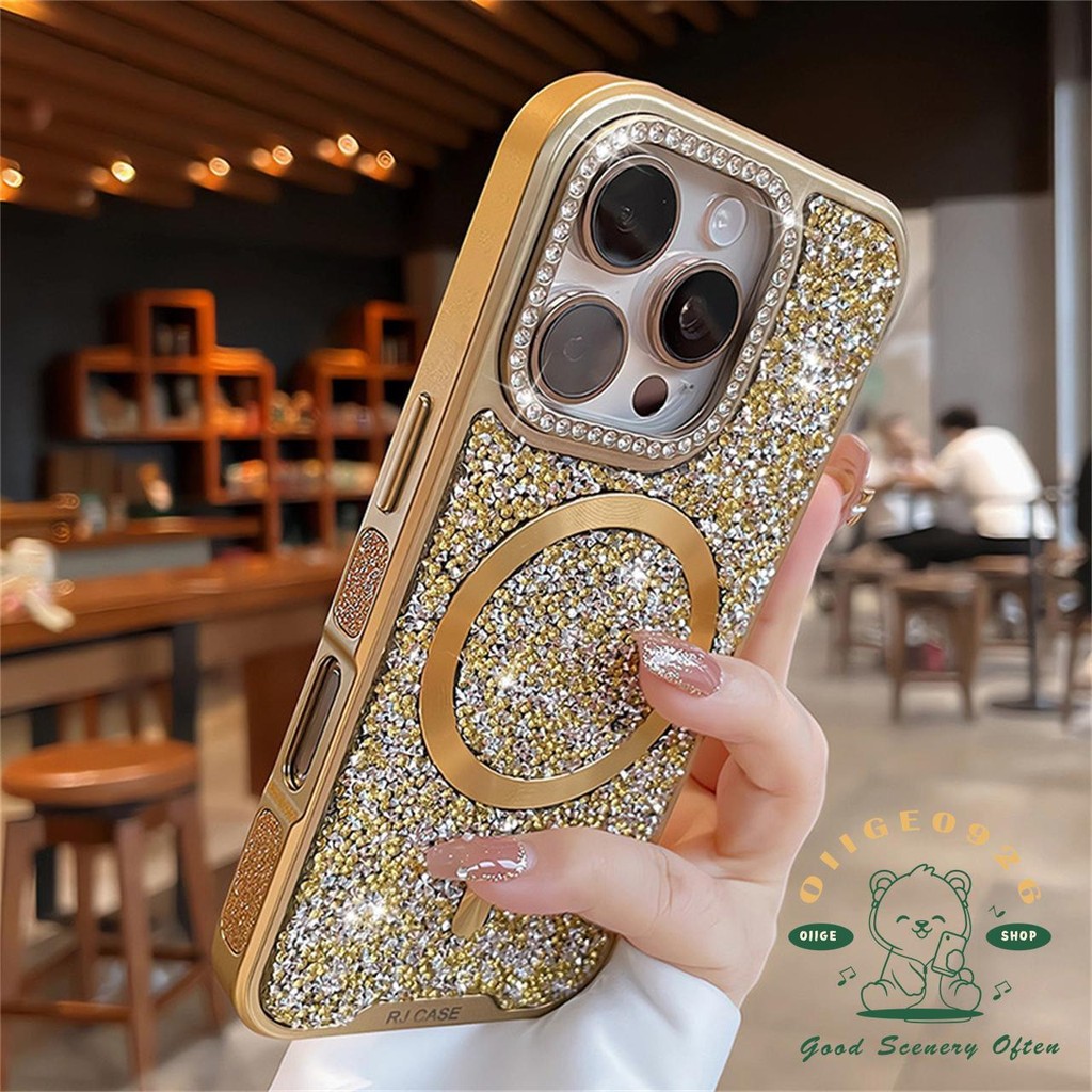 Ốp điện thoại từ tính mạ kim cương iphone16 Pro Max 15 14 cho vỏ iPhone Vỏ mềm silicon TPU chống sốc