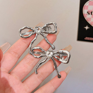 Bộ kẹp tóc barrette bạc giả kim cương nơ, phong cách Hàn Quốc ngọt ngào cho cô gái