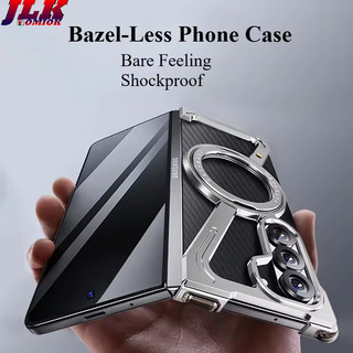 [JLK] ốp lưng galaxy z fold 7 Kim Loại Cho Samsung Z Fold 6 5 W24 S24 S25 Ultra Vỏ Điện Thoại Không Viền Cho Samsung Vỏ Màn Hình Gấp Có Chân Đế Từ Tính