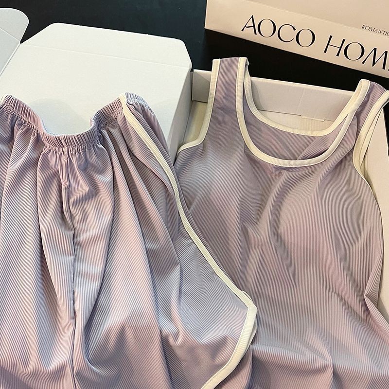 Áo Vest Ngắn Đôi Có Đệm Ngực - Bộ Đồ Ngủ Nữ Phong Cách Mới Chất Liệu Ice Silk Thread