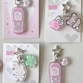 Móc khóa Anime HEARTHLY, Túi chống thất lạc Bunny Trang trí mặt dây chuyền, Phụ kiện túi thẩm mỹ Pixel thời trang Bông tai Kẹp cho bé gái