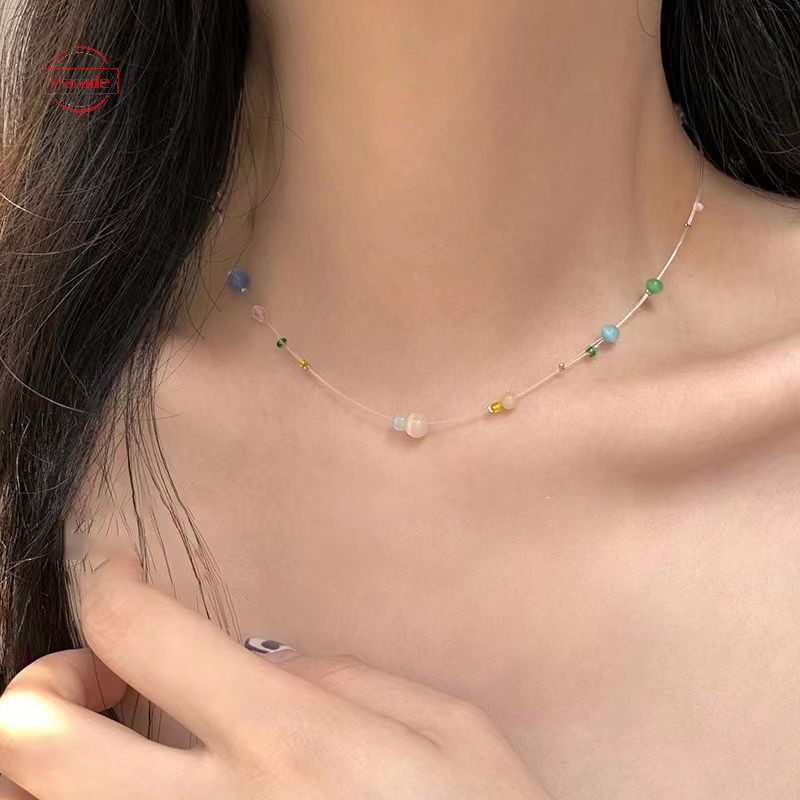 Cuộc diễu hành Bohemian Dây Cá Hạt Choker Màu Kẹo Trang Sức Bãi Biển Mùa Hè Xương Đòn Vòng Cổ Dành Cho Nữ Quyến Rũ Vô Hình Dây Câu Choker VN