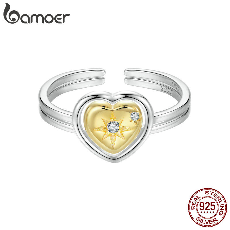 Bamoer 925 Sterling Sliver Nhẫn Có Thể Điều Chỉnh Trái Tim Khớp Trang Sức Thời Trang Quà Tặng Cho Nữ
