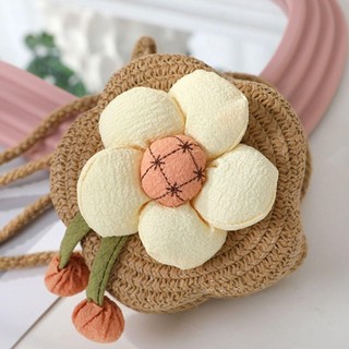 [Còn hàng] Túi cói THEHOMECO, Túi đeo vai hoa dệt, Ví đựng tiền xu bằng rơm bền bỉ cho bé gái Trẻ em