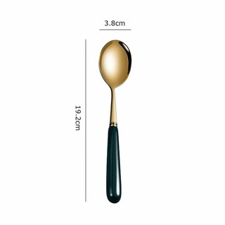 Đũa Thìa Dĩa inox mạ vàng cán sứ xanh cổ vịt sang trọng SUNND