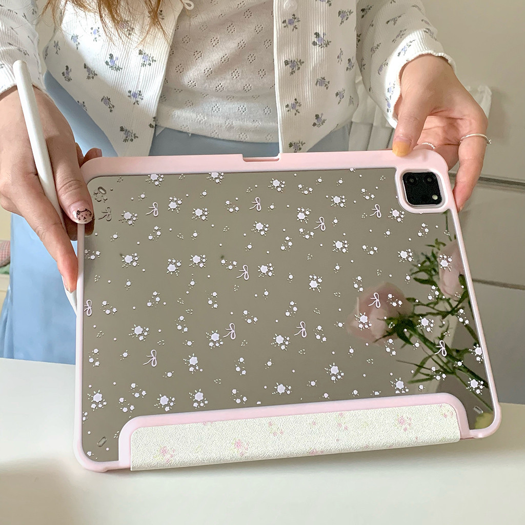Vỏ Gương Acrylic Cho IPad Mini6 5 6 7 8 9 Air Air2 Air3 Air4 Air5 Air6 10.9 "Pro10.5 Pro11 Pro12,9 2018 2020 2021 2022 Air M2 Pro 11 13 M4 2024 Vỏ Da Hoa Nơ Trắng