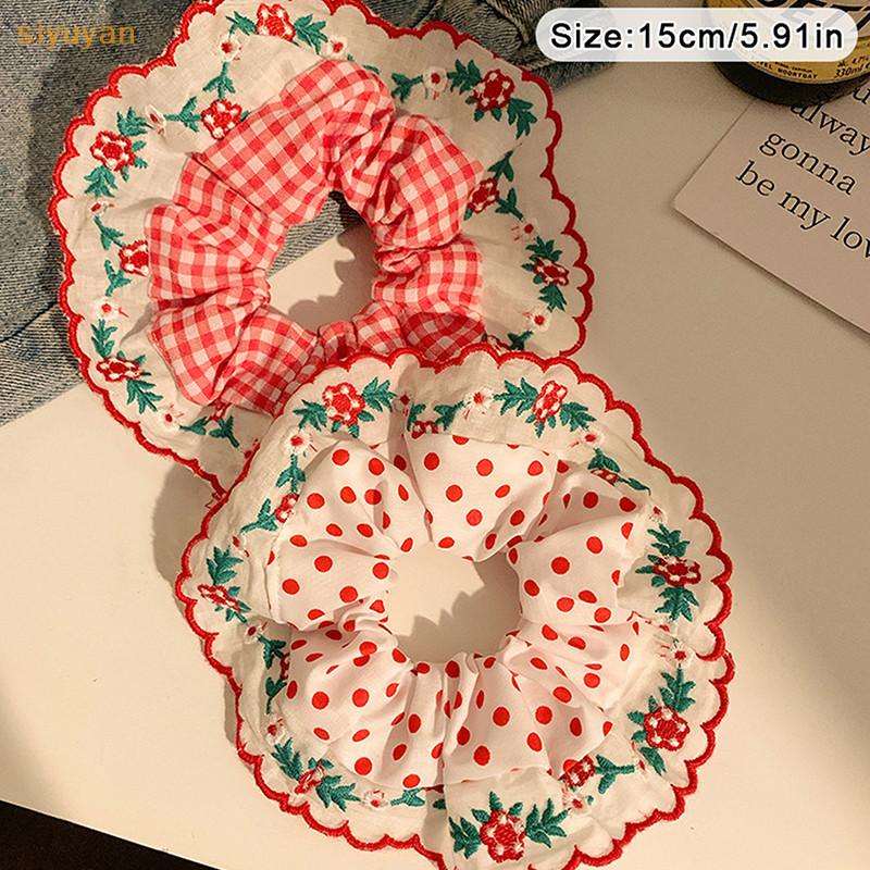 Siyuyan Đẹp Lớn Thêu Scrunchies Co Giãn Dây Buộc Tóc Nữ Ngọt Ngào Phụ Kiện Tóc Đuôi Ngựa Giá Đỡ Dây VN
