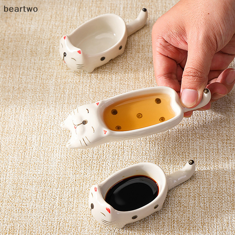 < Beartwo > Đĩa gia vị sốt đậu nành cà chua mù tạt dễ thương có tay cầm cho nhà hàng tại nhà đẹp