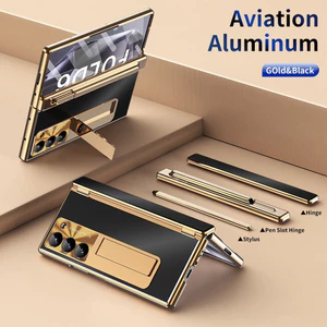 Kim Loại Hợp Kim Nhôm Dành Cho Samsung Galaxy Z Fold 7 6 5 4 3 Có Bút Cảm Ứng Da Bảo Vệ Toàn Diện Kính Phim Đứng Gấp Bao