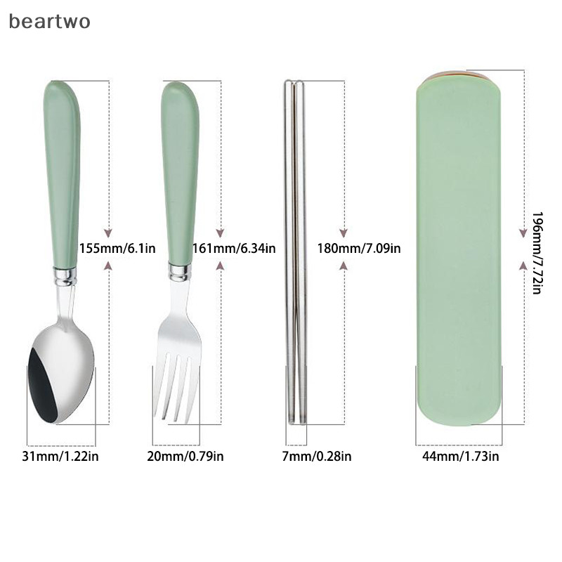< Beartwo > Bộ đồ ăn bằng thép không gỉ 410 Muỗng nĩa di động Nhân viên văn phòng sinh viên Hộp lưu trữ dễ thương Bộ dao kéo Bộ đẹp