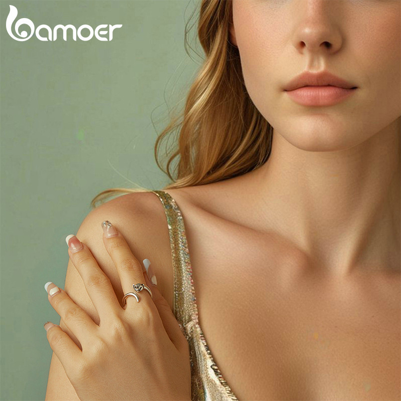 Bamoer 925 Sterling Sliver Mở Nhẫn Cáo Trang Sức Thời Trang Tinh Tế Quà Tặng Cho Nữ