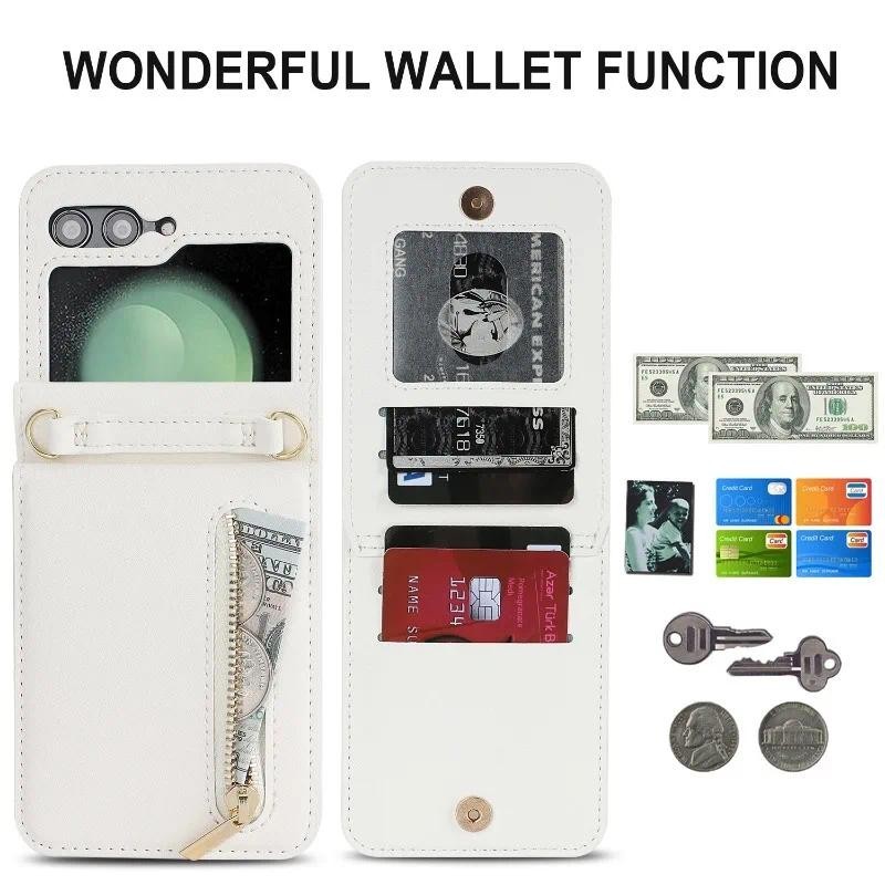 Ví dây kéo đeo chéo có ngăn đựng thẻ Vỏ điện thoại cho Samsung Galaxy Z Flip 6 5 4 3 Flip6 Flip5 Flip4 Flip3 5G Bao da
