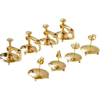 Bông tai lưới đồng mạ vàng thật hình hoa sen, DIY handmade, không đau tai