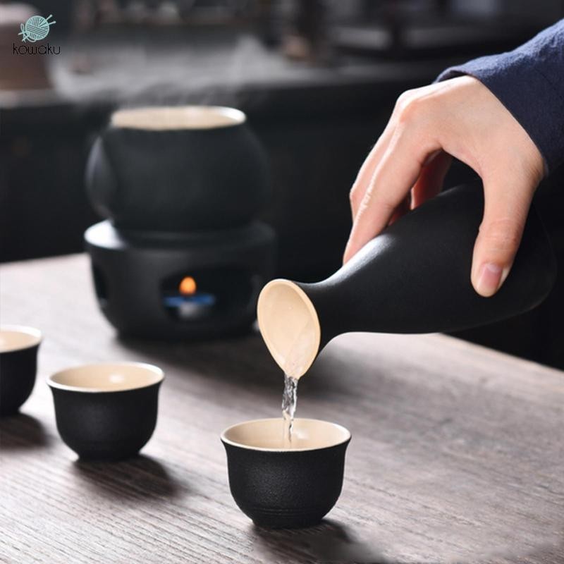 Bộ Sake kèm nồi hâm nóng 4 cốc Bát sưởi ấm sáng tạo