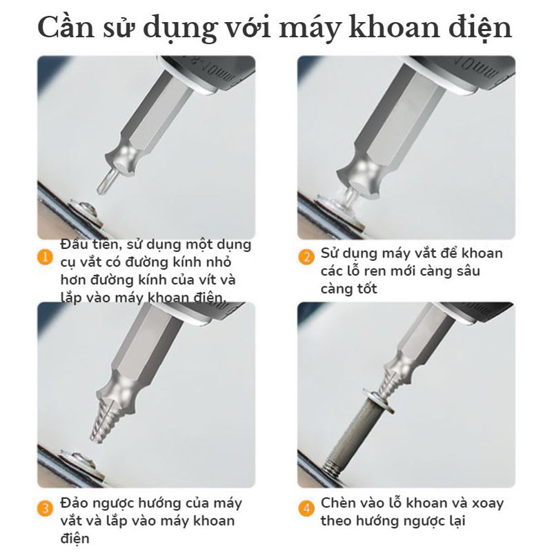 Dụng cụ nhổ răng trượt vít hai đầu， Bộ 6 Mũi Khoan， Bộ Dụng Cụ Tháo Gỡ Ốc Vít Bị Hỏng Dễ Dàng Và Tháo Gỡ Nhanh Chóng