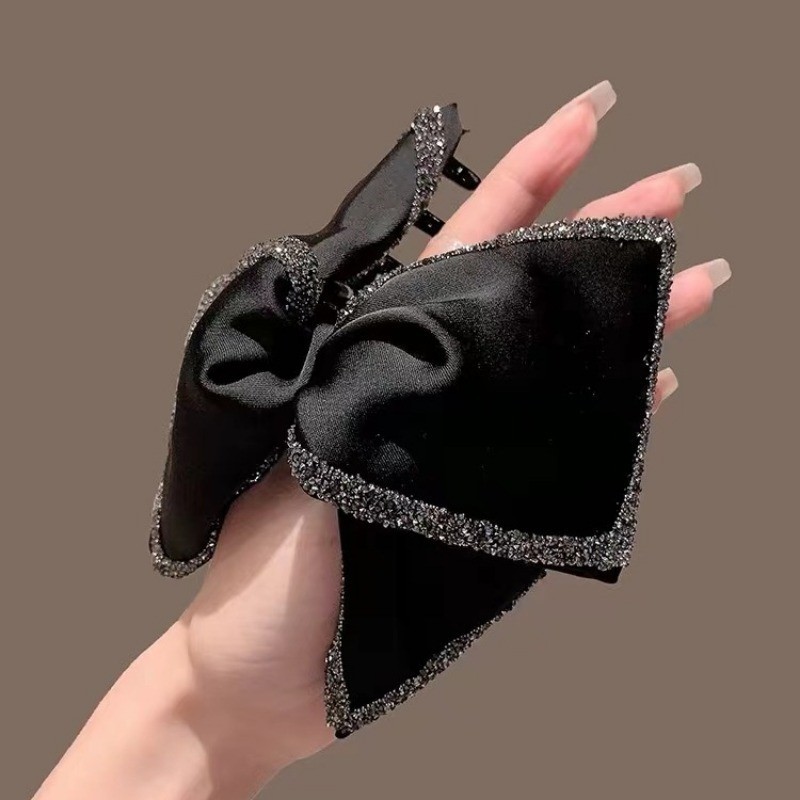 Mauropoli [Sẵn Sàng] Tính Khí Retro Cao Cấp Satin Nơ Lấy Kẹp Phong Cách Hàn Quốc Đầu Sau Kim Cương Giả Kẹp Tóc Tất Cả Trận Đấu Kẹp Tóc