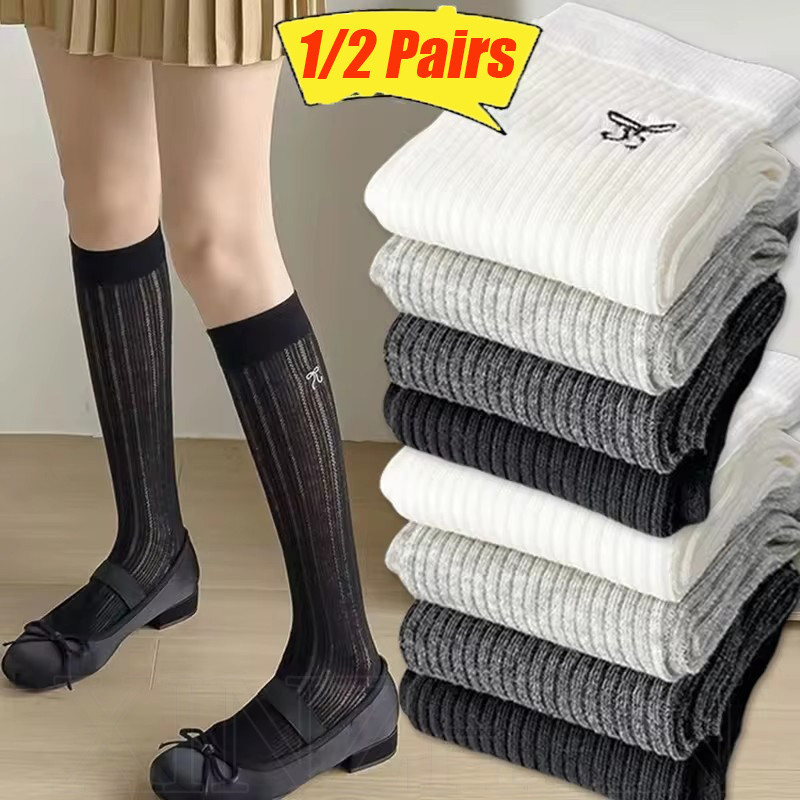 Tất Cotton Nơ - Tất Nơ Bắp - Phong Cách Ba Lê, Ngọt Ngào, Thời Trang - Siêu Mỏng, Mềm Mại, Thoải Mái, Lưới Thoáng Khí - Vớ Thêu Retro - Tất Rời Thường Ngày Hàng Ngày