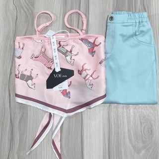 S229-Set áo lụa yếm phối quần suông cho bé gái Size từ 8-30Kg