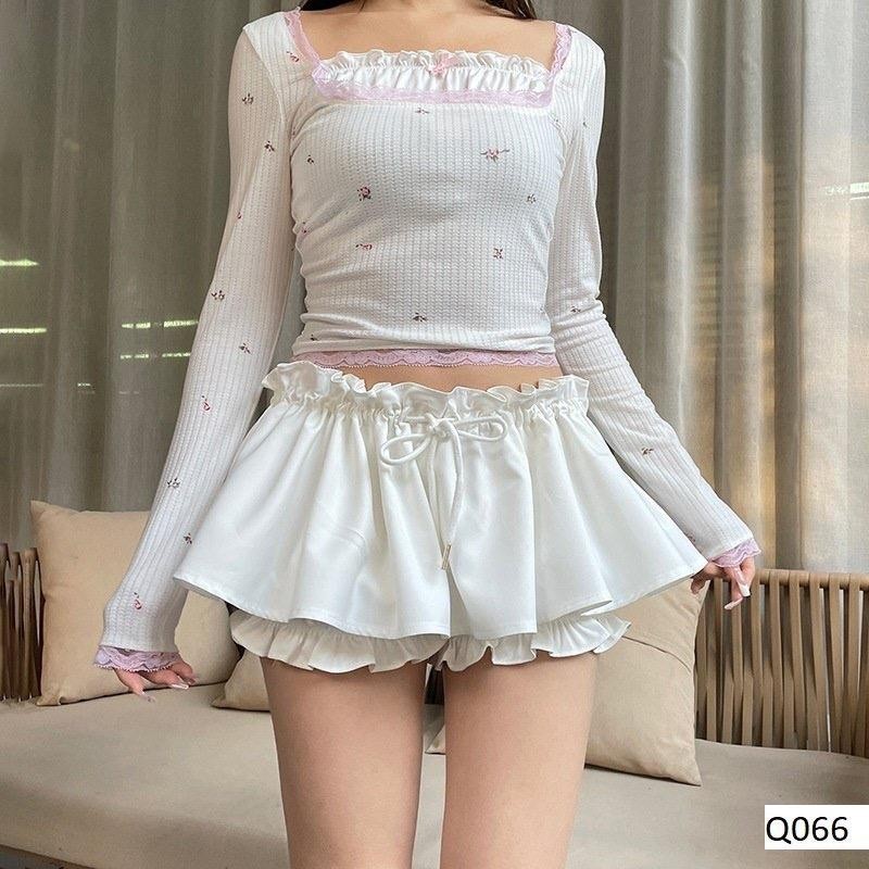 LOTUS_Chân Váy Ngắn Kiểu Xòe Phối Dây Rút Eo (Tiệm đồ nhà Lotus)